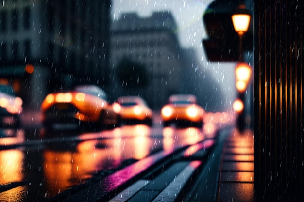 noite chuvosa rua da cidade luz turva e gotas de chuva no vidro tempo chuvoso