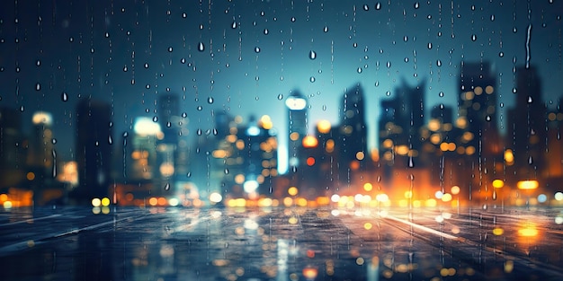 Noite cidade chuva dia borrado bokeh fundo paisagem urbana decoração vista cena