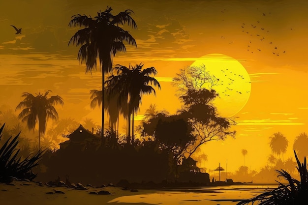 Noite de céu de ouro amarelo Verão em nações tropicais