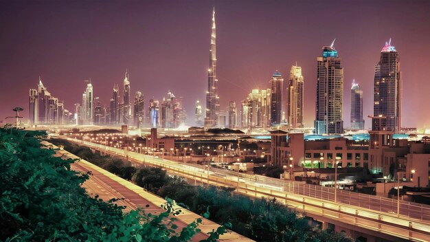 Noite de Dubai paisagem noturna da cidade de Dubai