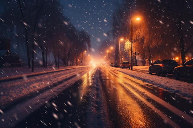 Noite de estrada de neve embaçada Gerar Ai