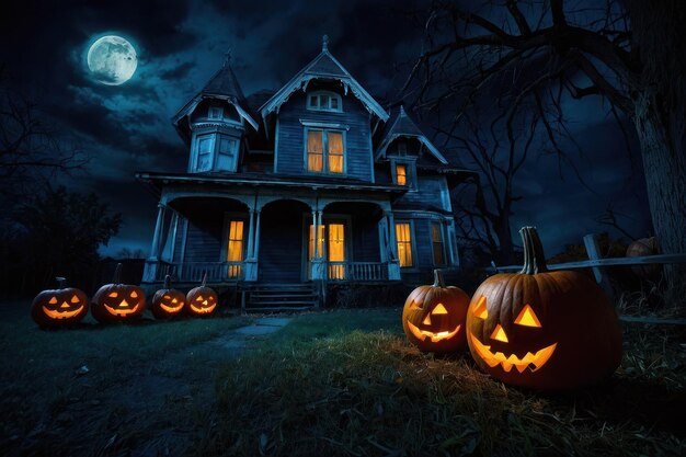Noite de Halloween assustadora com casa assombrada