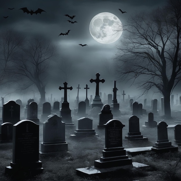 Noite de Halloween entre as lápides Ambiente misterioso no cemitério