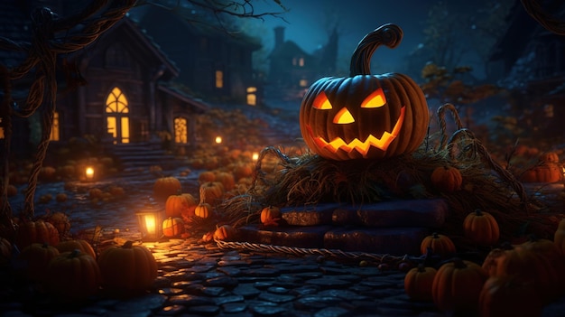 Noite de Halloween iluminada em IA generativa de ilustração estranha