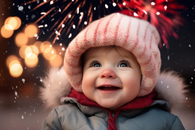 Noite de Natal mágica com neve e fogos de artifício feitos com tecnologia de IA generativa