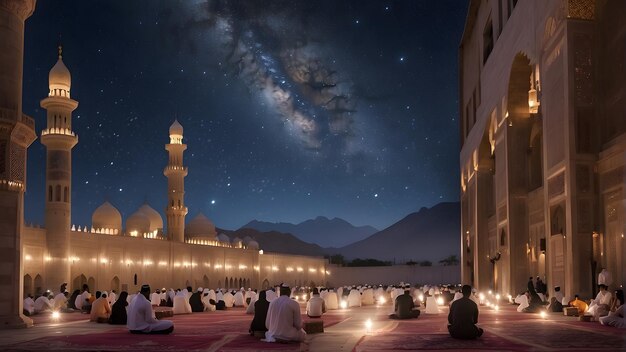 Noite de Ramadan de Laylat alQadr Céu estrelado cheio de iluminação divina