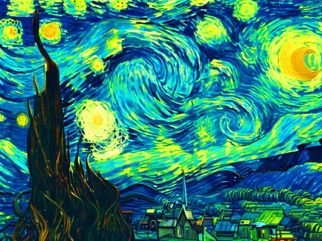 Noite de Vincent van Gogh em um download de imagem de padrão pintado a óleo brilhante e sem costura