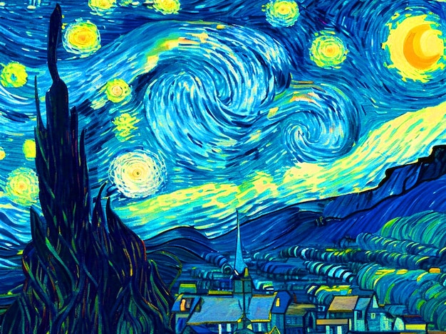 Foto noite de vincent van gogh em um download de imagem de padrão pintado a óleo brilhante e sem costura