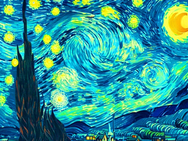 Noite de Vincent van Gogh em um download de imagem de padrão pintado a óleo brilhante e sem costura