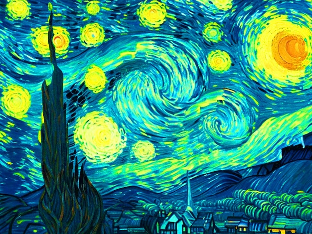 Noite de Vincent van Gogh em um download de imagem de padrão pintado a óleo brilhante e sem costura