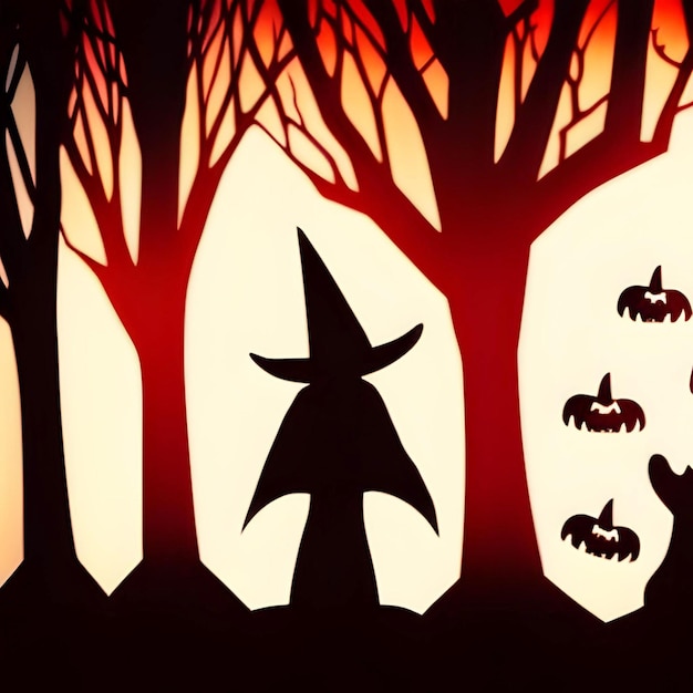 Noite escura de Halloween, algumas árvores demoníacas sombreiam a cor 4k