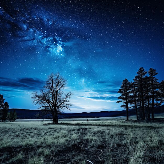 Foto noite escura e azul com estrelas no céu