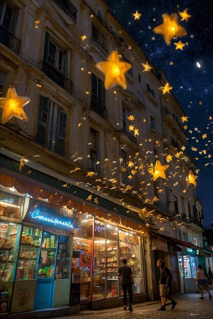 Foto noite estrelada en cantinho da alegria loja iluminada con brinquedos