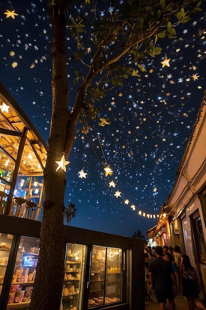 Noite Estrelada em Cantinho da Alegria Loja Iluminada com Brinquedos