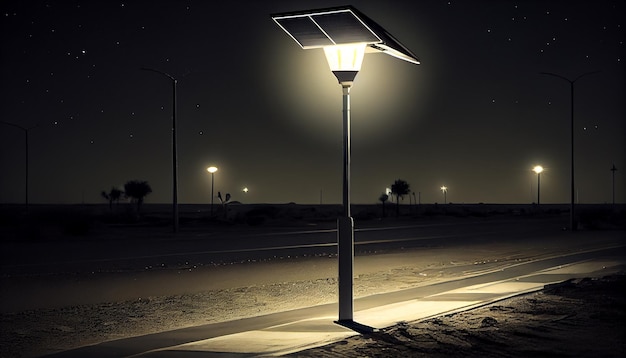 Noite iluminada pela luz da rua ao luar e IA geradora de lanternas