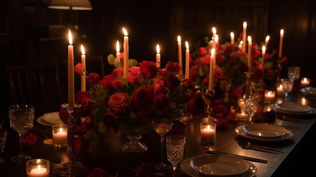 Noite mágica do dia dos namorados com velas geradas por IA