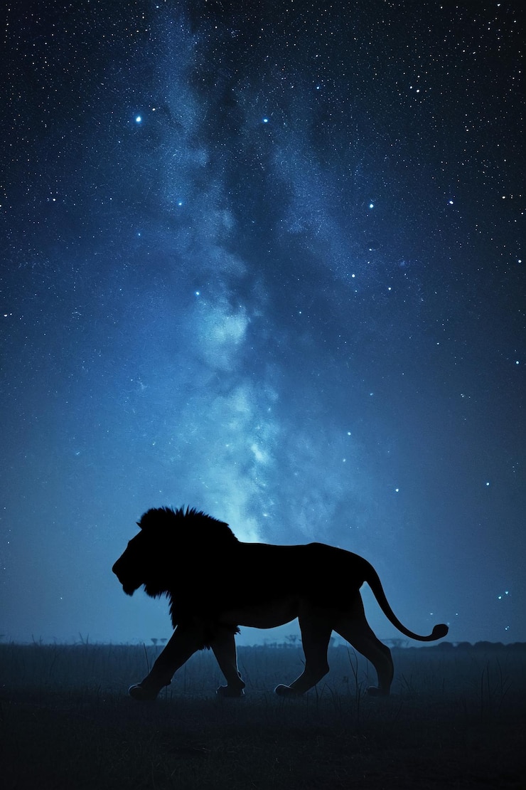 Foto noite na savana africana um animal solitário passeia sob um vasto céu estrelado