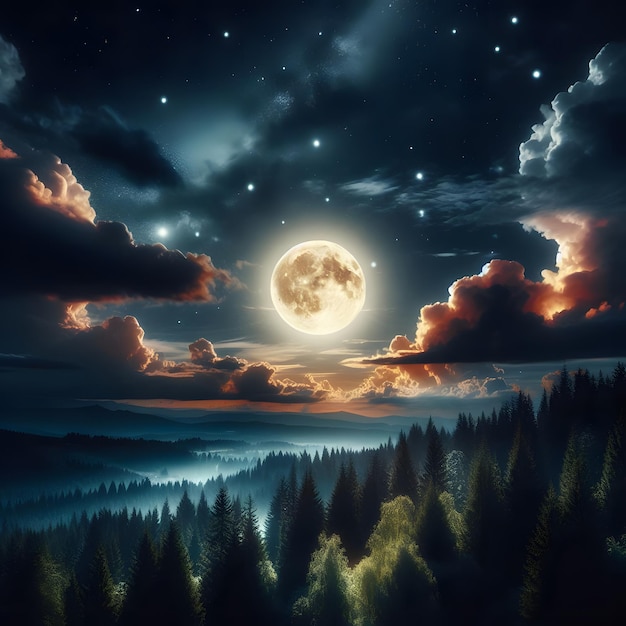 Noite vista bela visão da lua