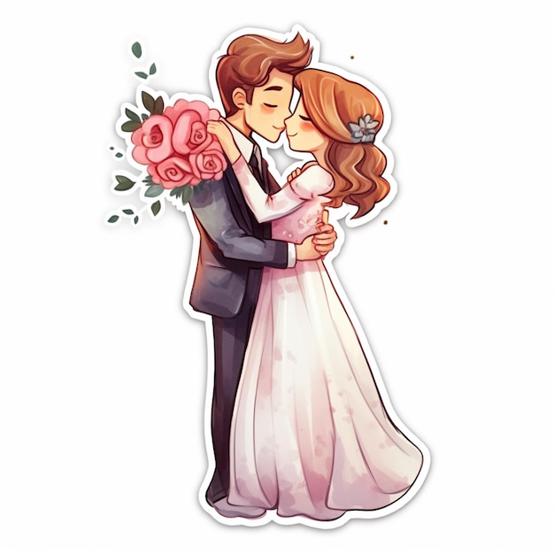 Foto noiva e noivo beijando com flores em suas mãos generativo ai