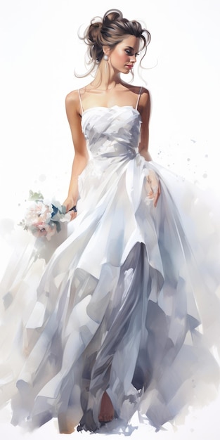Noiva em um fundo branco aquarela Casamento Foto de alta qualidade IA generativa