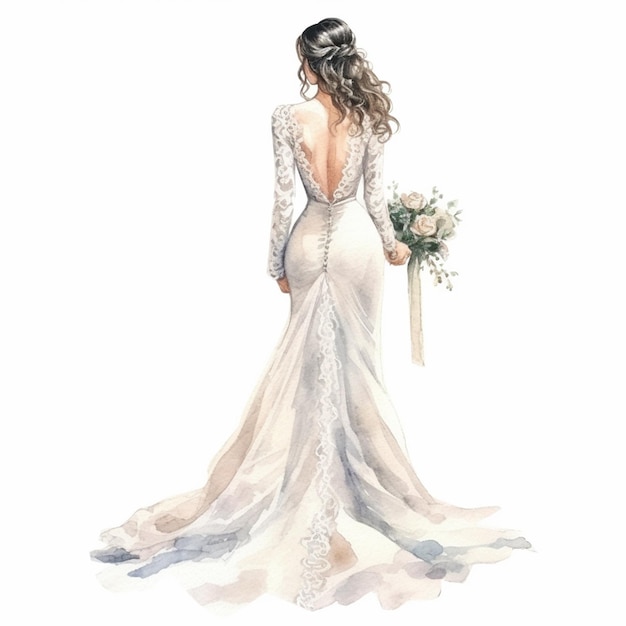 Foto noiva em um vestido de noiva branco com um buquê de flores ai generativo