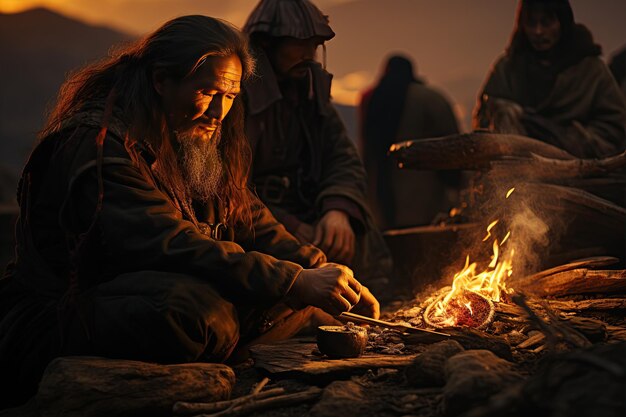 Nômades mongóis encarnando um modo de vida tradicional Gerado com IA