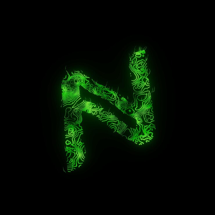 Foto nome cripto carta n abstracto topografia neon holograma linhas de contorno terreno ilustração 3d render