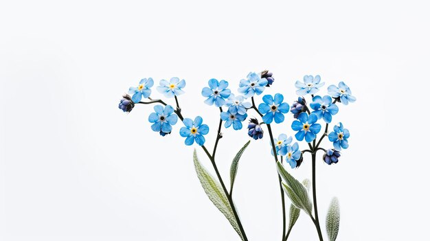 Nomeolvides foto realista ilustración AI generativa Flores azules brote de hoja