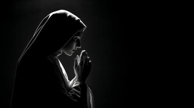 Nonne im völlig dunklen Noir-Stil