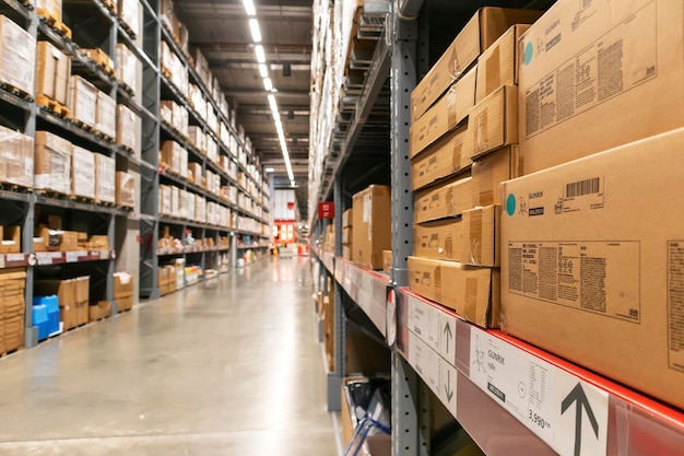 Nonthaburi Tailandia 17 de junio de 2023 Vista de los pasillos y cajas para seleccionar muebles en la tienda IKEA Tailandia IKEA es un minorista de muebles que vende muebles listos para ensamblar
