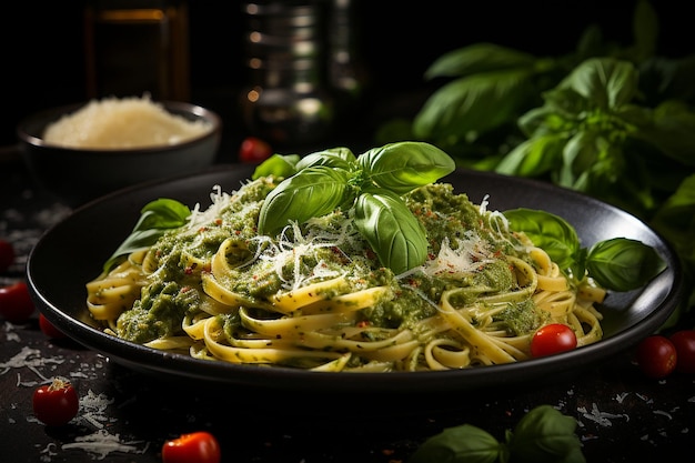 Noodles veganos de aguacate, albahaca y pesto