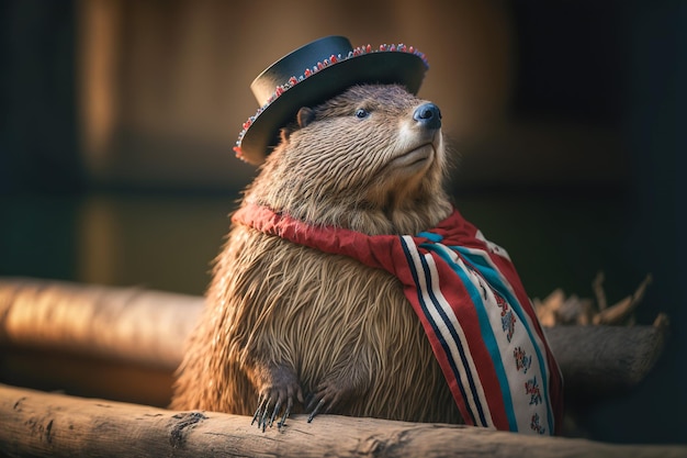 Nordamerikanischer Biber in kanadischer Nationaltracht Generative KI