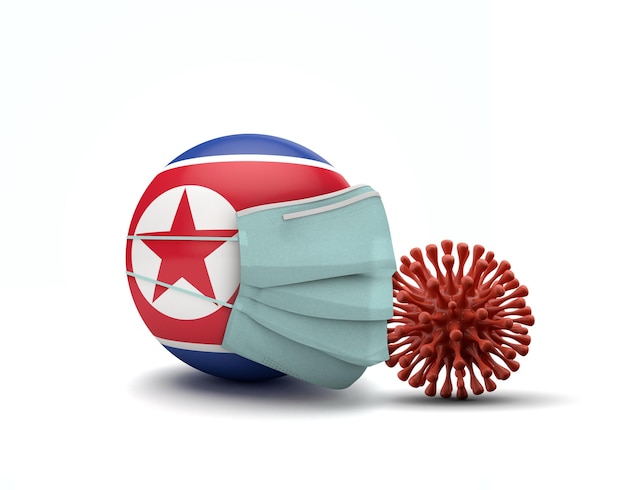 Nordkorea-flagge mit schützender gesichtsmaske neuartiges coronavirus-konzept d render