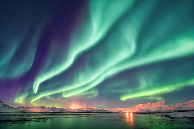 Nordlichter, auch bekannt als Aurora Borealis, erhellen den Nachthimmel. Lebendige Schattierungen