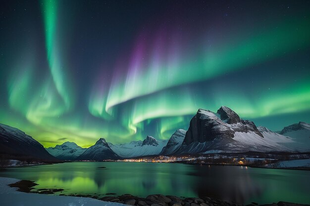 Foto nordlichter oder aurora borealis am himmel über tromso, norwegen