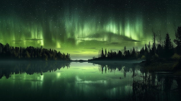 Nordlichter über lakegenerativer Luft