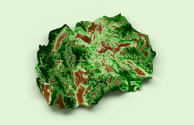 Nordmazedonien Topografische Karte 3D-realistische Karte Farbe 3D-Darstellung