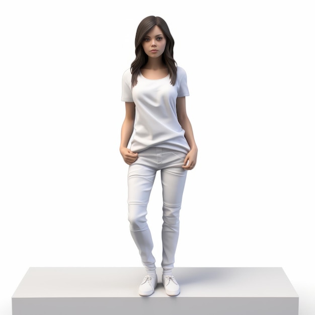 Normcore-Stil 3D-Porträt von Frau in Weiß High-Definition-Bild