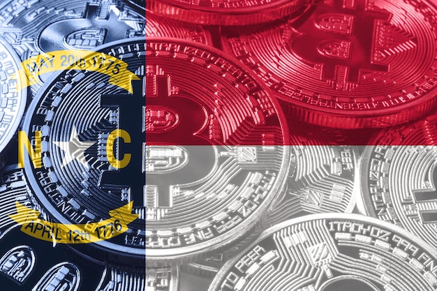 North Carolina-Bitcoin-Flagge, North Carolina-Kryptowährungskonzepthintergrund