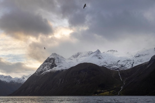 Noruega Fiordos paisaje nevado durante la luz del día.