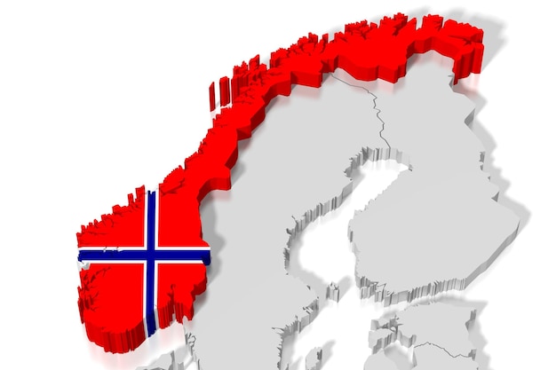 Noruega país mapa y bandera ilustración 3D