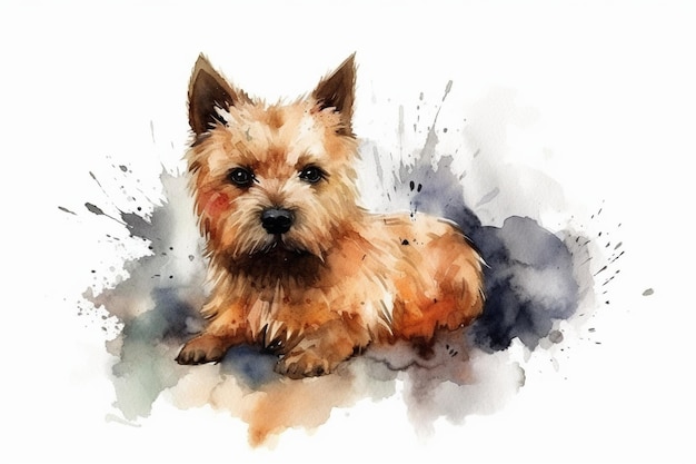 Norwich terrier adorável cachorrinho ilustração em aquarela com manchas de cor todas as raças de cães