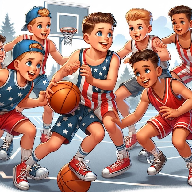 Nosotros los niños jugamos al baloncesto