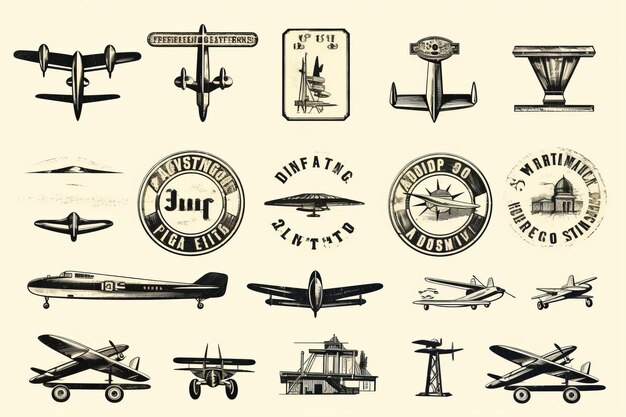 Nostalgia da Aviação Atemporal Uma coleção de 4171477 Símbolos de Aviões Vintage Logotipos e Ilustrações