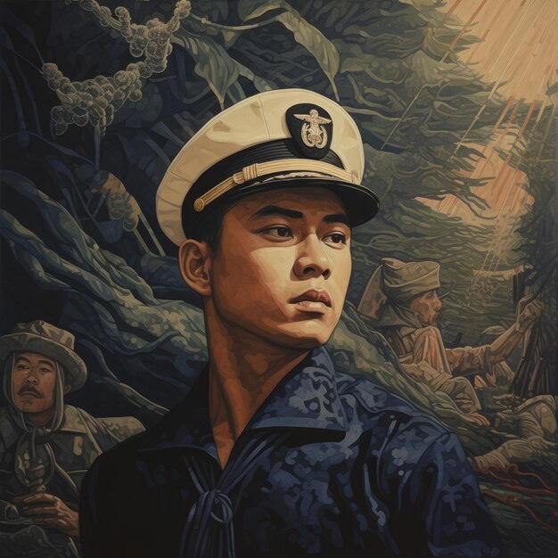 Foto nostálgica armada a wong karwai inspiró la pintura de un hombre en uniforme en la jungla