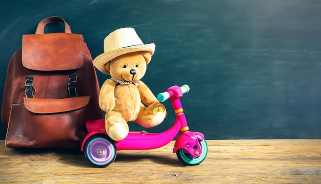 Nostálgica Aventura de Escolar Retro Juguete de Osos de Peluche y Scooter de Pedal Vintage Captura