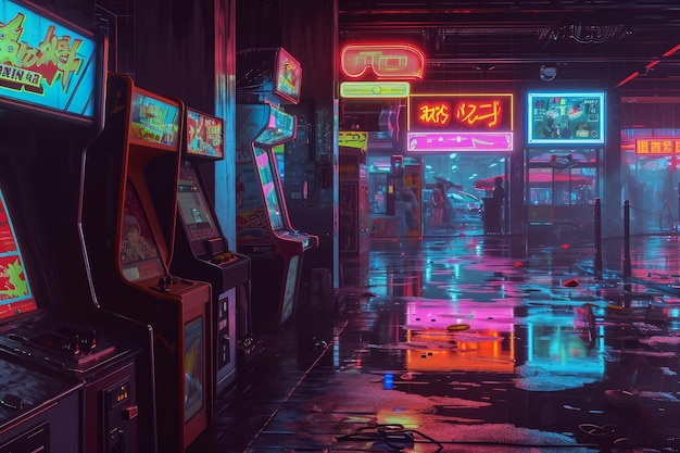 Nostálgico Arcade retro cyberpunk Gerar Ai