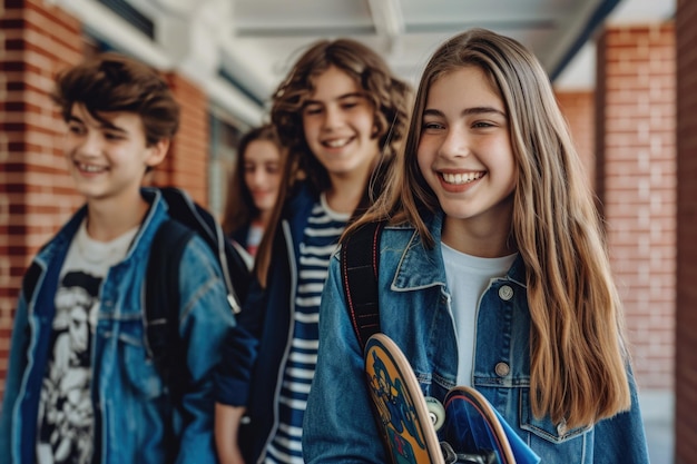 Los nostálgicos días escolares, una mirada vibrante a la década de 1990 con escolares y adolescentes que capturan la esencia de la cultura juvenil, la educación, las amistades y la moda icónica.