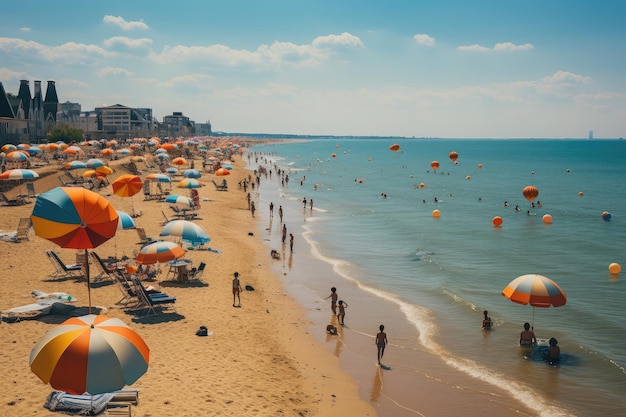 Nostalgische Aufnahmen von Menschen an einem Meerestrand