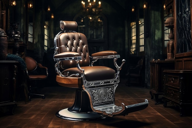 Nostalgischer Friseur-Charme Vintage-Friseurstuhl mit Holzinterieur